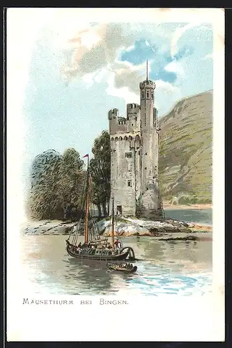 AK Bingen, Segelschiff am Mäusethurm