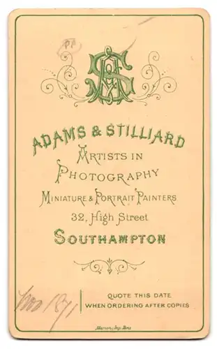 Fotografie Adams & Stilliard, Southampton, 32. High Street, Gutbürgerlicher Herr mit auffälligem Backenbart