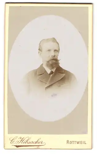 Fotografie C. Hebsacker, Rottweil, Mann mit Kinnbart und prächtigem Schnurrbart