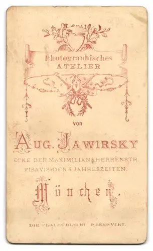 Fotografie Aug. Jawirsky, München, Maximilian- Ecke Herrenstrasse, Junge Frau mit zurückgekämmter Frisur