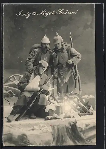 AK Soldaten an der Front im Winter, Neujahrsgruss