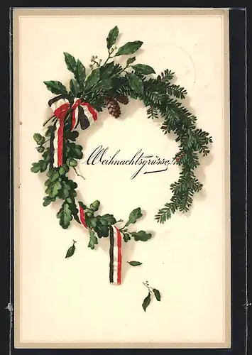 Künstler-AK Meissner & Buch (M&B) Nr. 2100: Deutscher Weihnachtsgruss, Reichsfahne und Kranz mit Tannenzweig