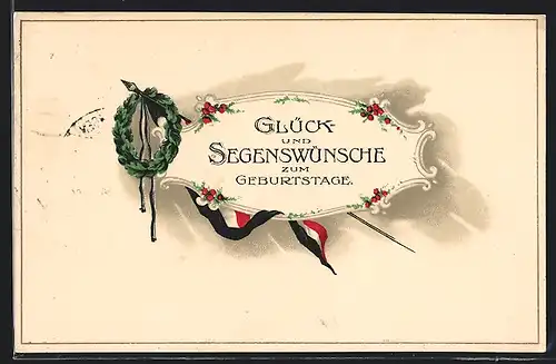 AK Deutsche Fahne, Ehrenkranz, Geburtstagsgruss