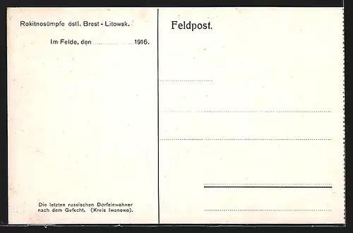 AK Brest-Litowsk, die letzten russischen Dorfeinwohner nach dem Gefecht