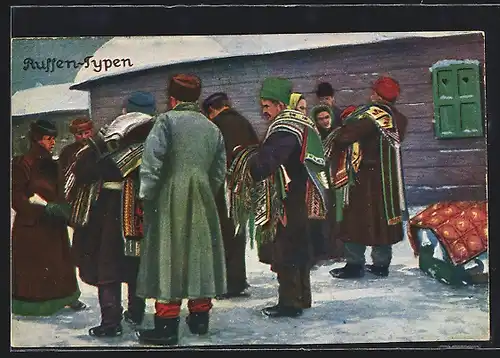 AK Stoffhändler mit Kunden vor einem Haus