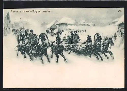 AK Zwei Kutschen mit Fahrgästen vor einem kleinen Ort