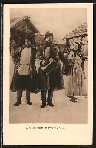 AK russische Typen, Bauern mit Ziehharmonika