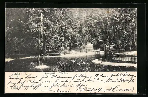 AK Lahr i. R., Stadtpark mit Weiher