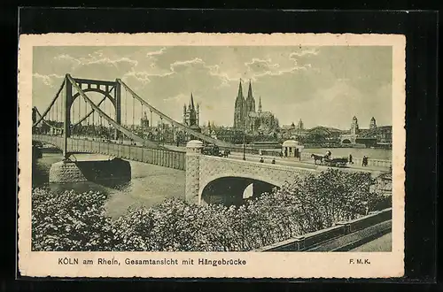 AK Köln am Rhein, Gesamtansicht mit Hängebrücke