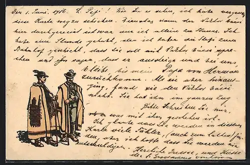 AK Zwei Ungarn in traditioneller Kleidung