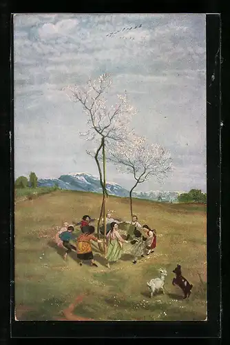 Künstler-AK Hans Thoma: Frühling, Ringelreih`n