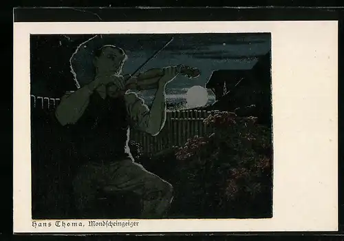 Künstler-AK Hans Thoma: Mondscheingeiger, Mann mit Geige