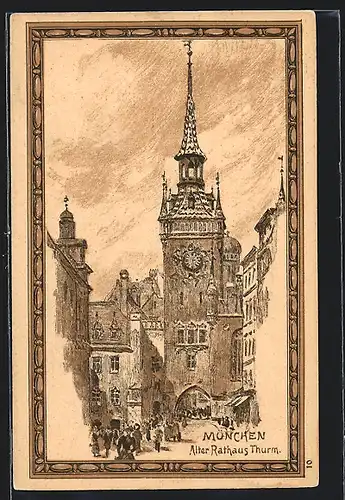 AK München, Alther Rathaus Turm
