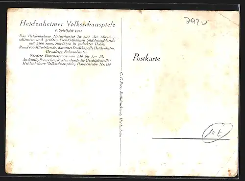 AK Heidenheim an der Brenz, Naturtheater, Aufführung von Hebbels Genoveva