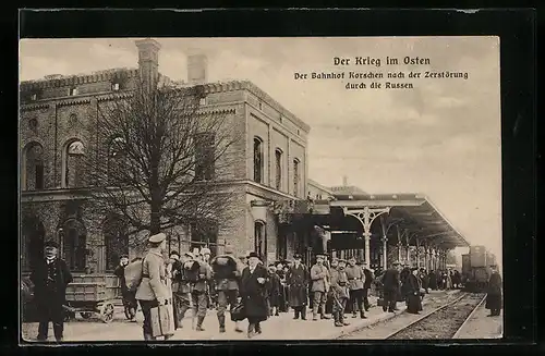 AK Korschen, Bahnhof nach der Zerstörung durch die Russen