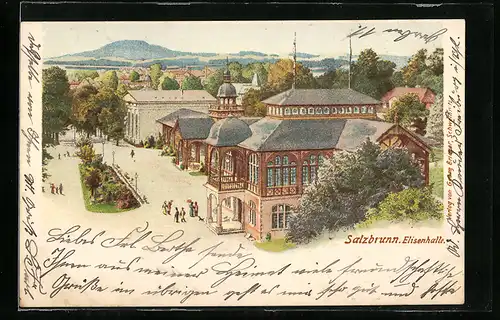 Lithographie Salzbrunn, Elisenhalle aus der Vogelschau