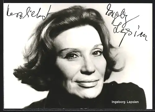 AK Schauspielerin Ingeborg Lapsien lächelt leicht, mit original Autograph