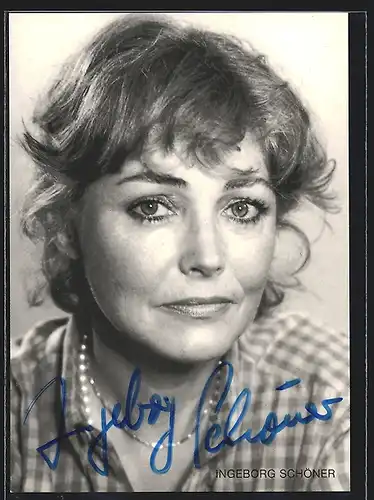 AK Schauspielerin Ingeborg Schöner mit fragendem Blick, mit original Autograph