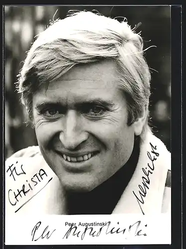 AK Schauspieler Peer Augustinski mit fröhlichem Lächeln, mit original Autograph