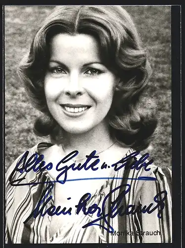 AK Schauspielerin Monika Strauch im gestreiften Hemd, mit original Autograph