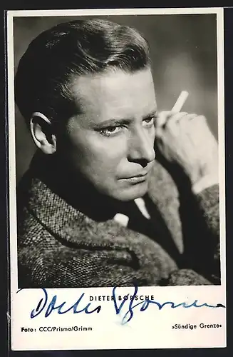 AK Schauspieler Dieter Borsche mit strengem Blick zur Seite, mit original Autograph