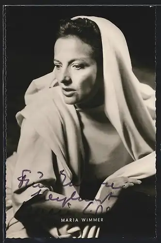 AK Schauspielerin Maria Wimmer mit Kopftuch, mit original Autograph