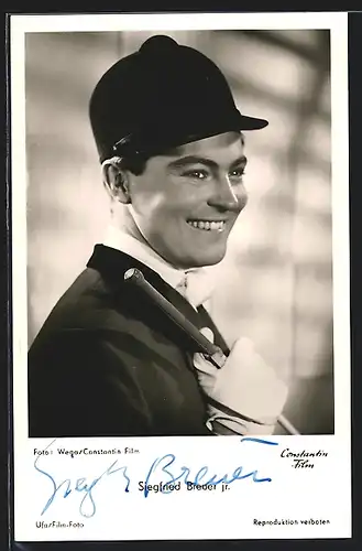AK Schauspieler Siegfried Breuer jr. in Reit-Outfit, mit original Autograph