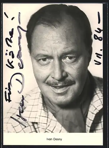 AK Schauspieler Ivan Desny im karierten Hemd, mit original Autograph