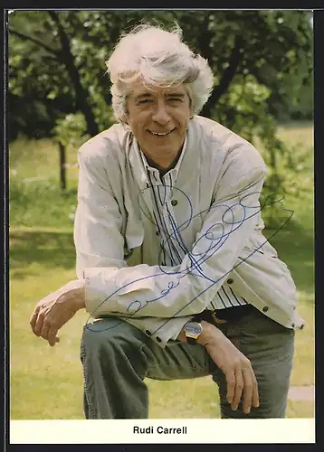 AK Schauspieler Rudi Carrell lächelt, mit original Autograph