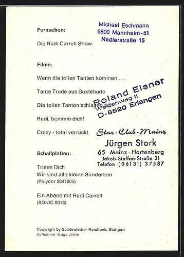 AK Schauspieler Rudi Carrell lächelt fröhlich, mit original Autograph