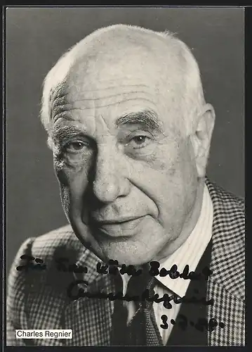 AK Schauspieler Charles Regnier mit Krawatte, mit original Autograph