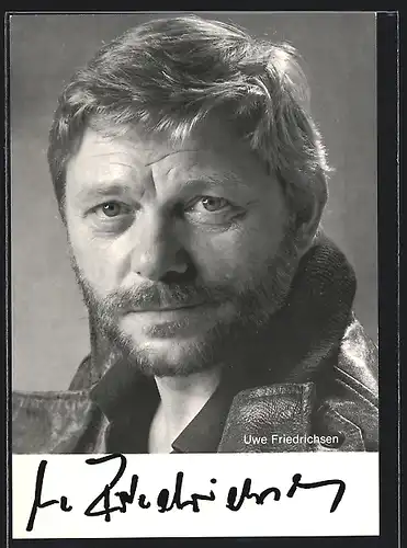 AK Schauspieler Uwe Friedrichsen mit Lederjacke, mit original Autograph