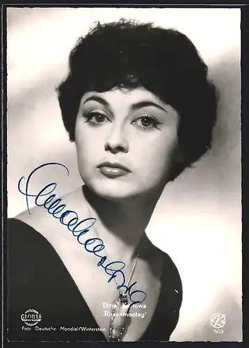 AK Schauspielerin Elma Karlowa mit Halskette, mit original Autograph