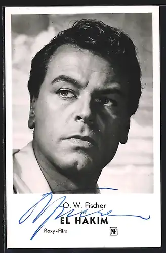 AK Schauspieler O. W. Fischer zur Seite blickend, mit original Autograph