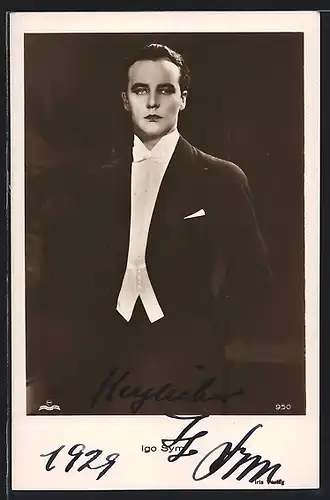AK Schauspieler Igo Sym im schwarzen Anzug, mit original Autograph