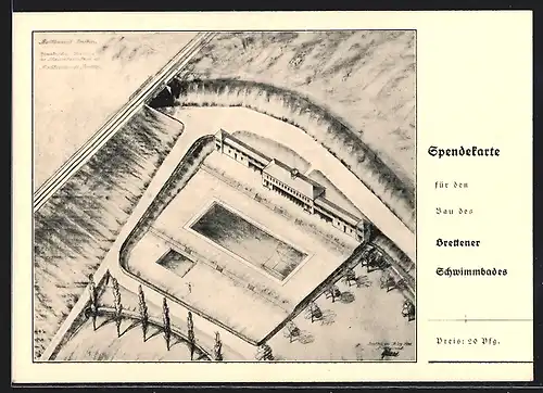 Künstler-AK Bretten, Spendekarte für den Bau des Brettener Schwimmbades