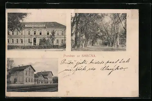 AK Smecno, Bahnhof, Strassenpartie