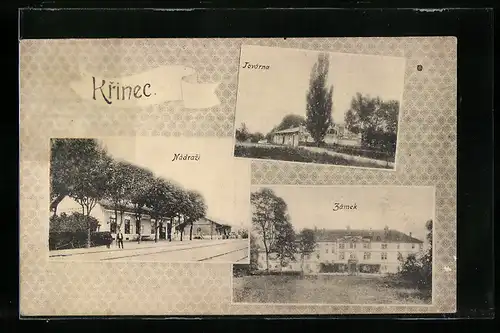 AK Krinec, Bahnhof / Nadrazi, Zamek