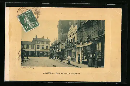 AK Asnières, Gare et Rue de la Station