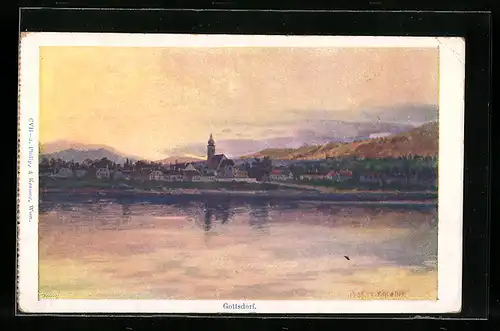 Künstler-AK Franz Kopallik: Gottsdorf, Panorama mit Kirche