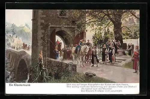 Künstler-AK Zeno Diemer: Ein Klostertrunk, Kaiser kehrt mit seinem Heere ins Schloss zurück
