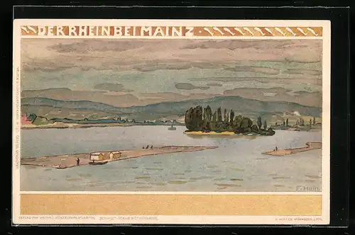 Künstler-AK Franz Hein: Mainz, Rheinpartie