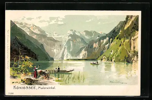 Künstler-AK Karl Heinisch: Königssee, Ausblick vom Malerwinkel