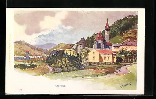 Künstler-AK Franz Kopallik: Gratwein, mit Kirche