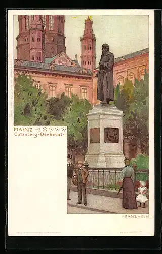 Künstler-AK Franz Hein: Mainz, Gutenberg-Denkmal und Dom