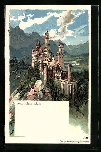 Lithographie Neu-Schwanstein, Schloss