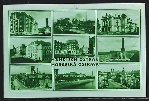 AK Moravska Ostrava, Strassenpartien, Gebäudeansichten