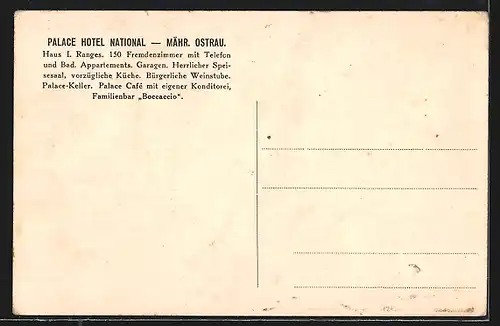 AK Mähr. Ostrau, Palace Hotel National