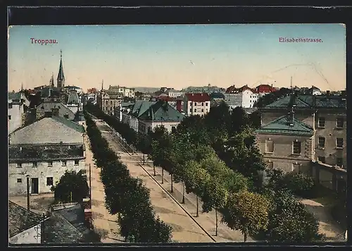 AK Troppau, Die Elisabethstrasse aus der Vogelschau