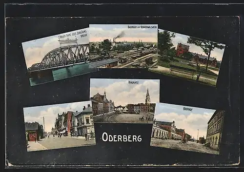 AK Oderberg, Ringplatz, Bahnhof, Kaiser Franz Josef Jubiläums Brücke